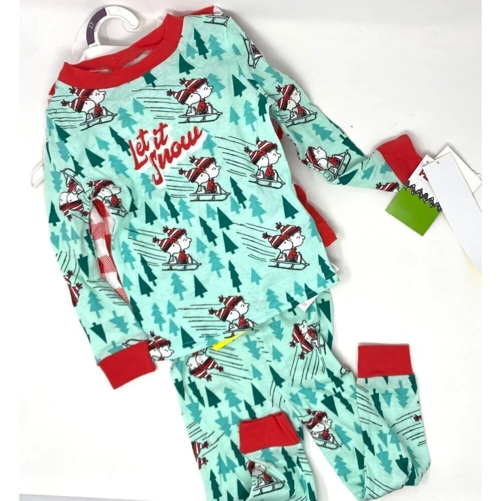Target Toddler 4pc Snug Fit Snoopy Let It Snow Cotton Pajama Set Blue Red 2T 3T